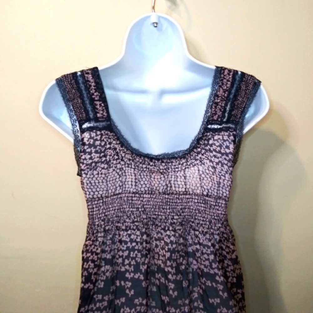 Vintage Free People Boho Mauve & Blue Silk Blend Baby Doll Style Dress - Picture 7 of 12